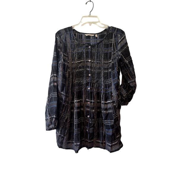 Soft Surroundings Black Iridescent Beaded Button Front Tunic Top Womens Medium - Picture 1 of 7
